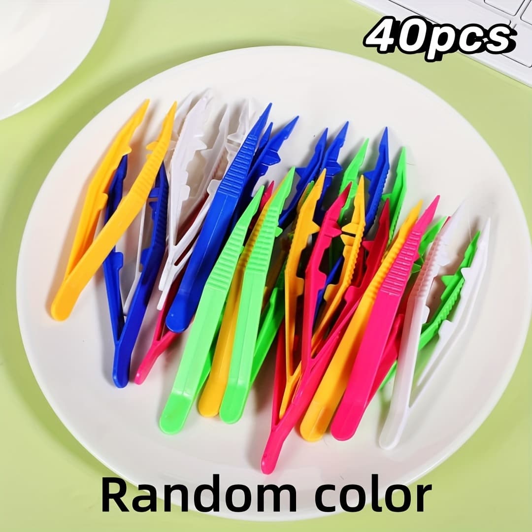 TEMU 40pcs Bead Tweezers Plastic Forceps Craft Tweezer For Craft Jewelry Making Family Beading Project, Bean Patch Accessory Tool Bean Patch Small Tweezers (random Color)