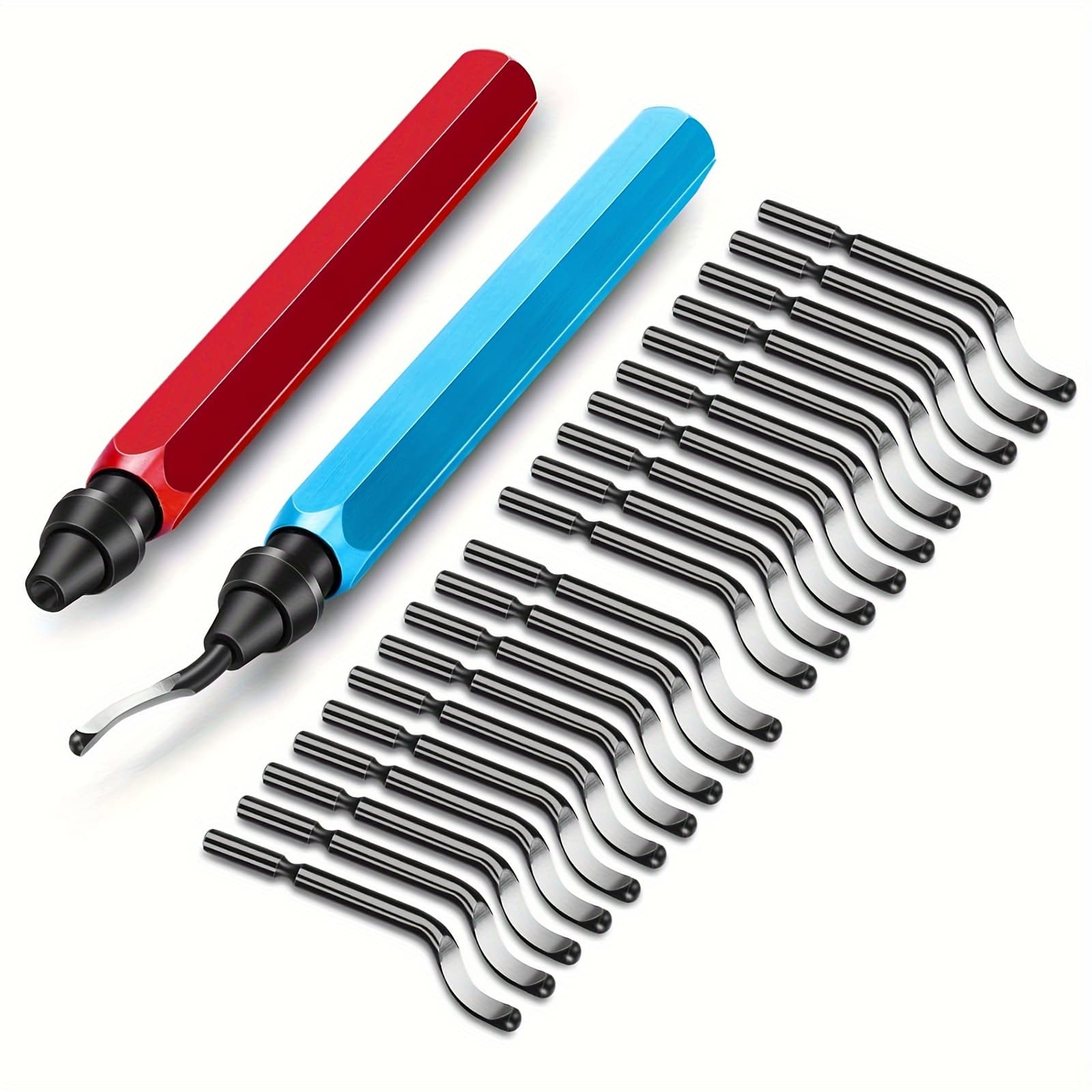 TEMU 2pcs Deburring Tool With 20pcs Hss Blades, Handheld Burr Removal Reamer Tool, For Metal, Resin, Pvc Pipes, Copper, Plastic, 3d Printing, Chamfering Trimming Tool