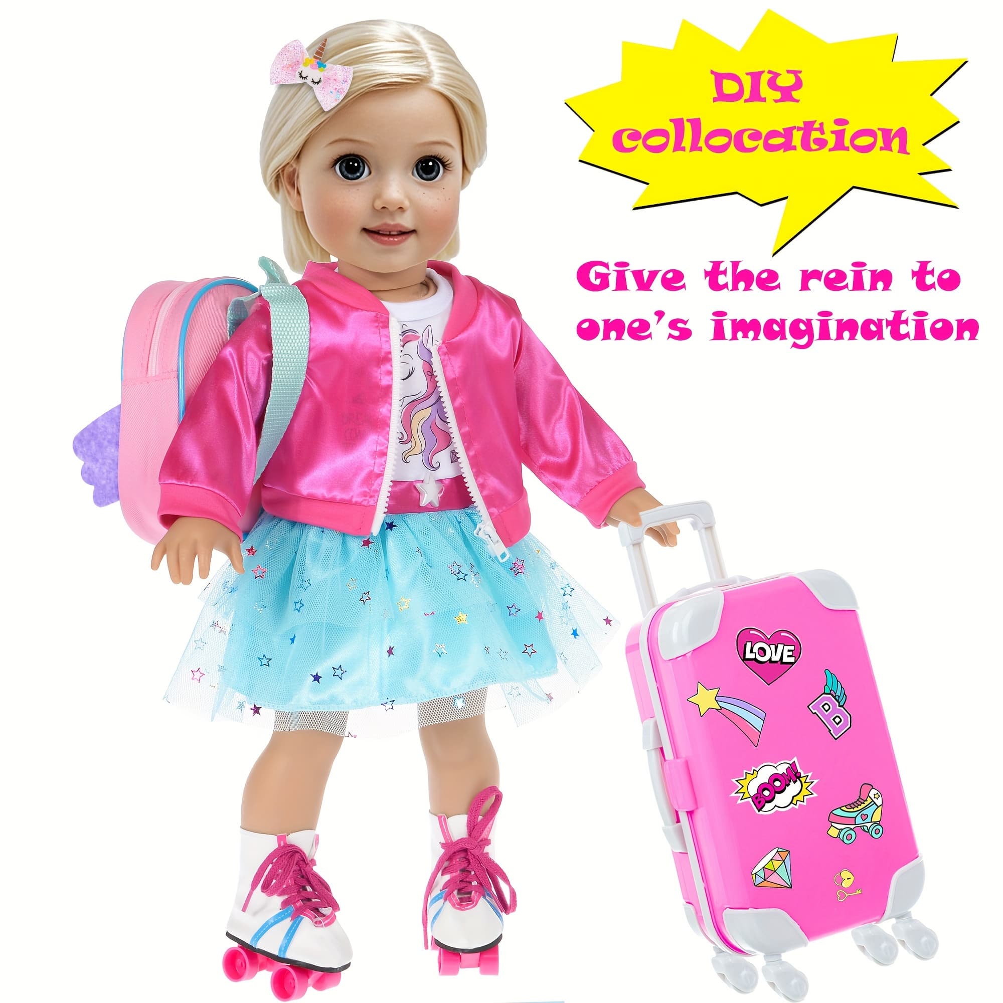 TEMU (no Doll) Doll Clothes And Doll Accessories Luggage Set , , Dresses, Backbag, , Hairband, Etc.halloween Christmas