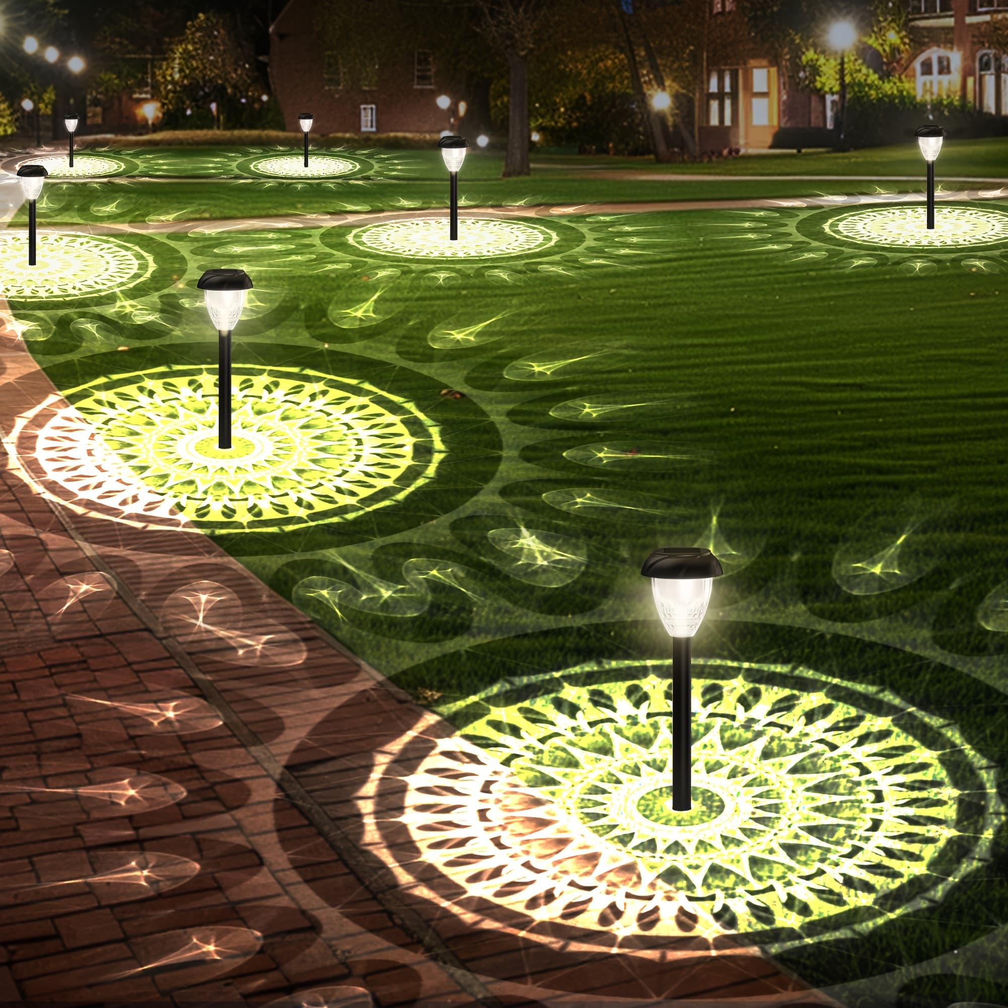TEMU 10pcs Solar Pathway Lights For Yard & Garden – Ultra Led, Auto At Dusk/dawn, Mandala Pattern Ground , -free Installation, Enhances Ambiance For Lawns, , And Outdoor Spaces