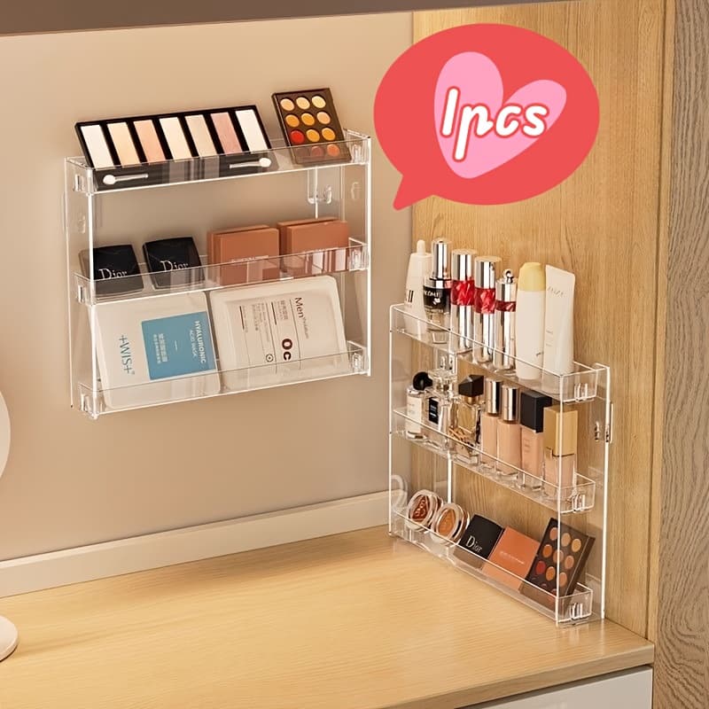 TEMU Acrylic Wall-mounted Multi-tier Cosmetic Organizer For Skincare, Lipstick & Eyeshadow Palettes, Utility Racks