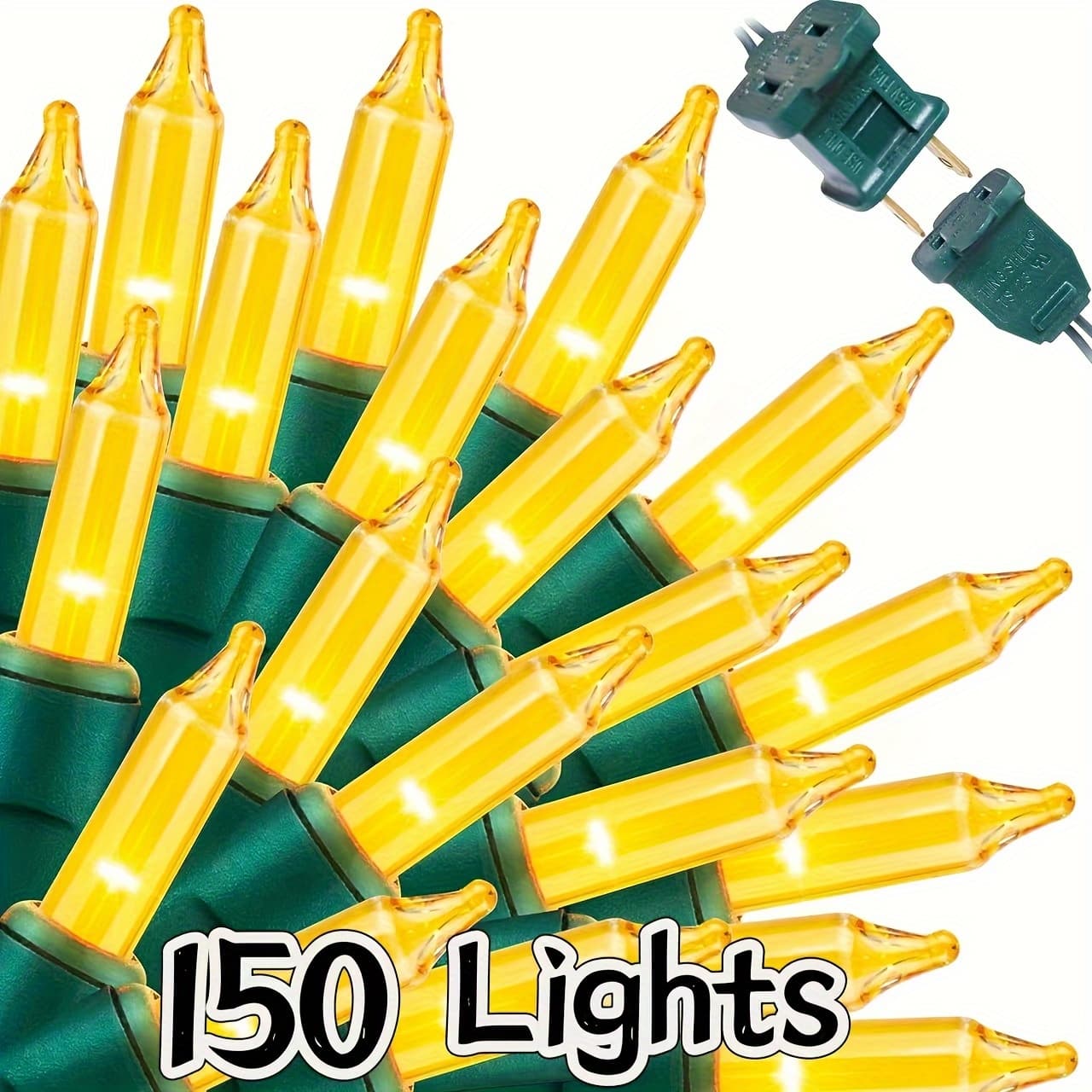 TEMU Extendable Yellow Christmas Lights Decoration 150lights 31.9ft Mini Bulb String Light Set For Indoor Christmas Tree Holiday Party Wedding Decor
