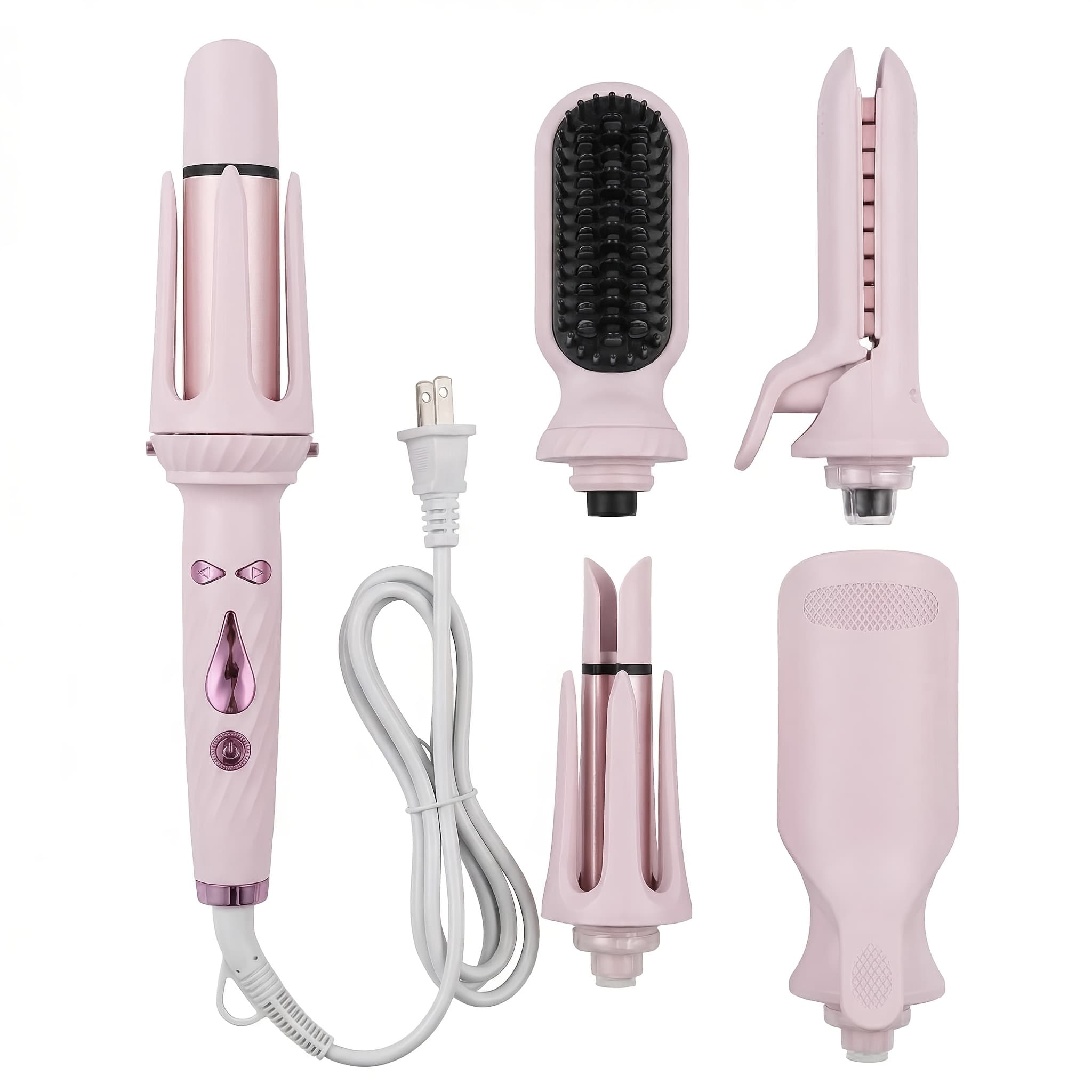 TEMU Hair Styler Set With Interchangeable Curling Wand & Straightening Brush, Multi Curling Iron Kit For Waves, Curls & Volume, For All Hair Types