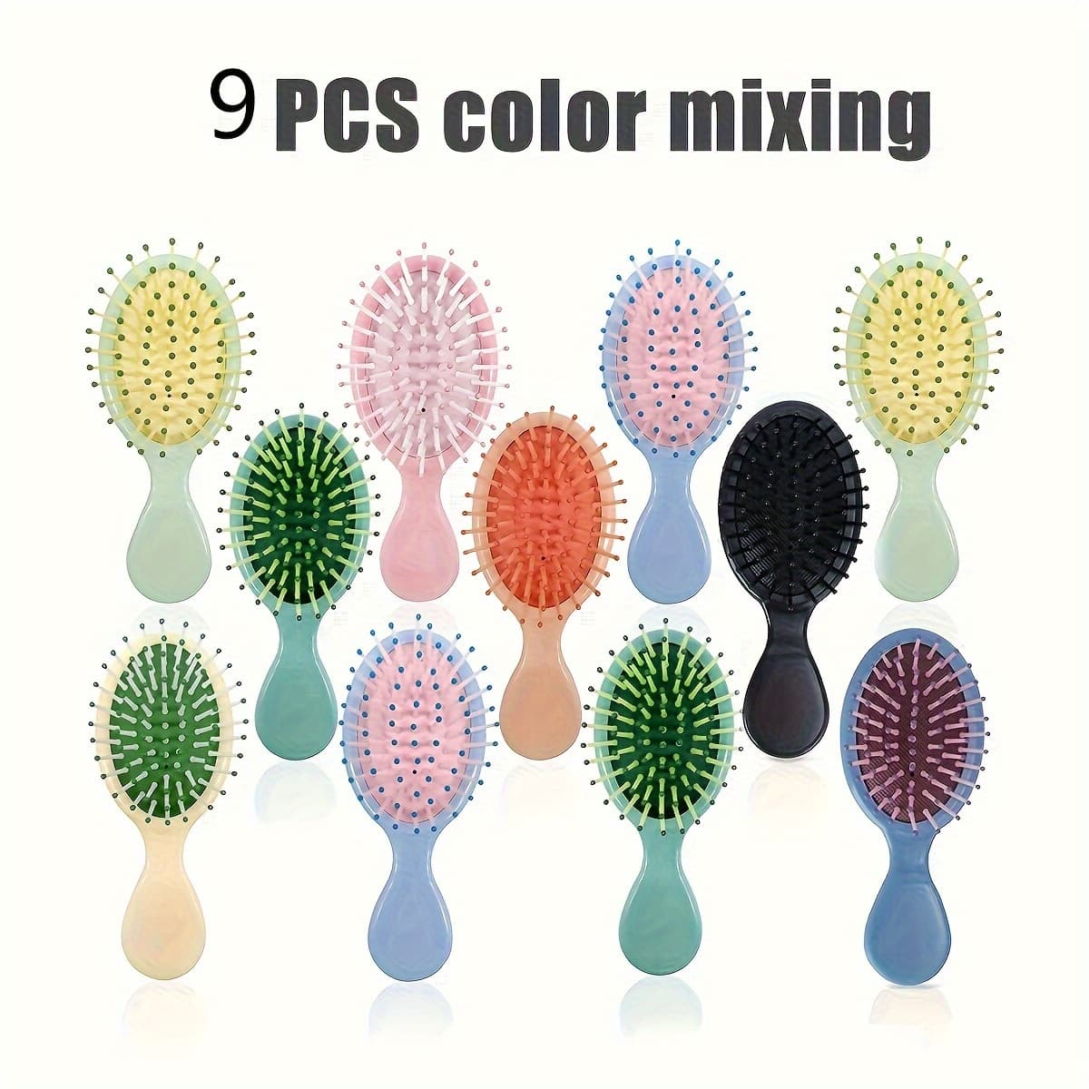 TEMU 9pcs Macaron Hairbrush Set Mini Detangling Brushes Air Cushion Combs For Wet/dry Hair Portable For Travel
