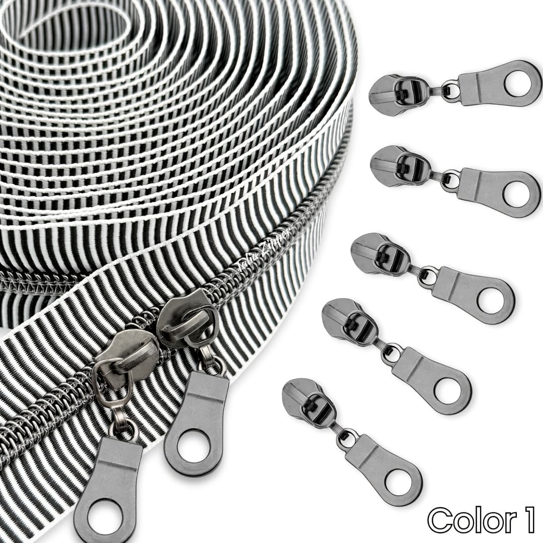 TEMU A 5#5 Nylon Zipper Measuring 180 Inches With 5 Round Pullers, Featuring An Elegant Zebra Pattern Zipper Cord And Multi-colored Zipper Heads