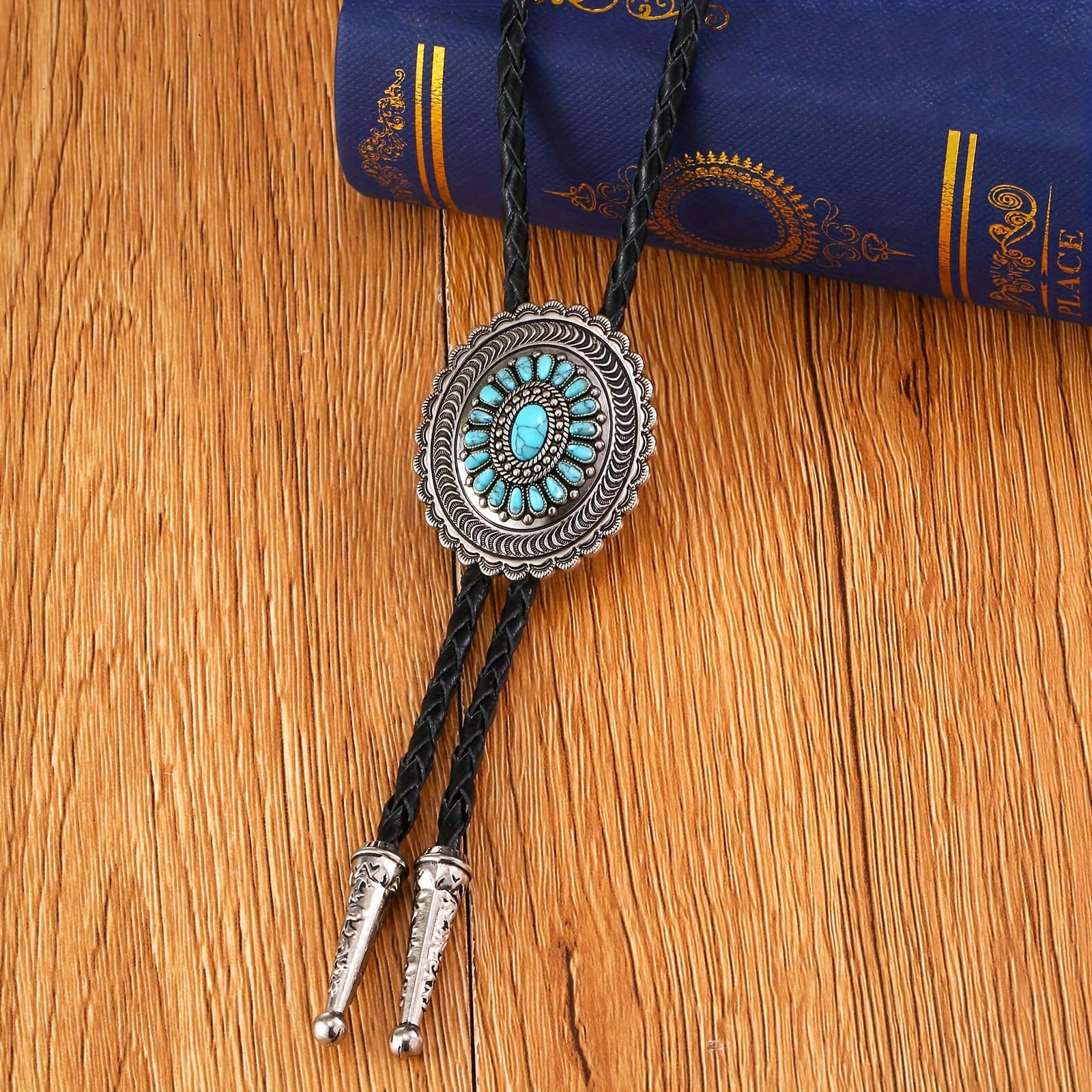 TEMU 1pc Men's Fashion Tie Flower Shaped Leather Rope Sweater Chain, Gift For Boyfriend, Family, Party Supplies