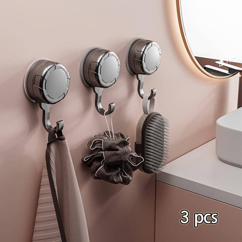 TEMU 3 Strong Vacuum Suction Cup Hooks - Suitable For Bathroom And Bedroom Organization - Firm And Stable, No Drilling Required, , Strong Load-bearing Capacity, Wall-mounted Storage, Utility Hooks