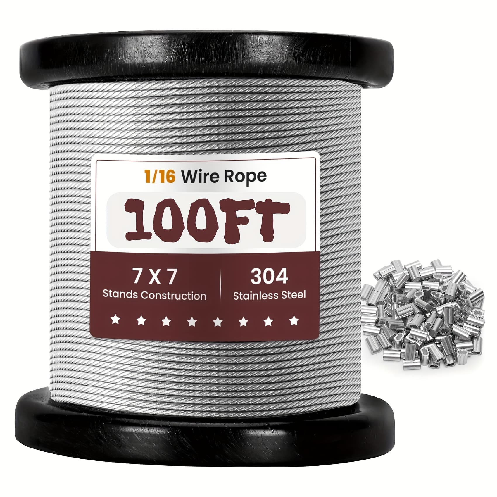 TEMU Werhoo 304 Stainless Steel Wire Rope, 1/16 Wire Rope, 7x7 Strand Core 368 Lb. Breaking Strength, , Wire - 100ft 200ft 328ft 600ft 800ft 1000ft Hanger Wire For Outdoor, Patio, Garden Or Crafts