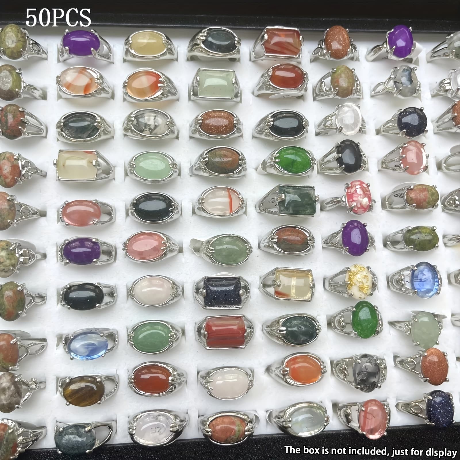 TEMU 50/100/200pcs Style Random Rings, Colorful Natural Stone Ring For Women Men Mixed Charm Bohemian Agate Finger Ring Jewelry Gifts