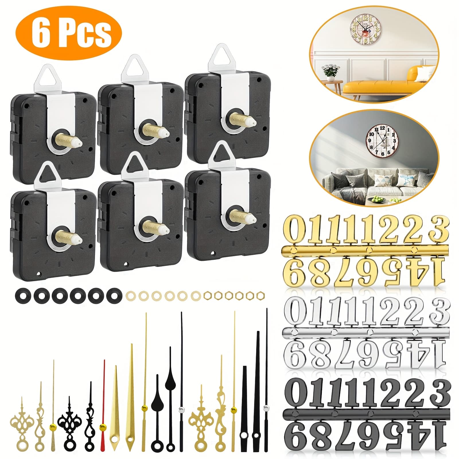 TEMU 6pcs Clock Movement With , Low-energy Clock Repair Kit With Hands, Mechanism Replacement Parts For Clocks And Craft Clocks, & Father's Day Home Decoration Gift