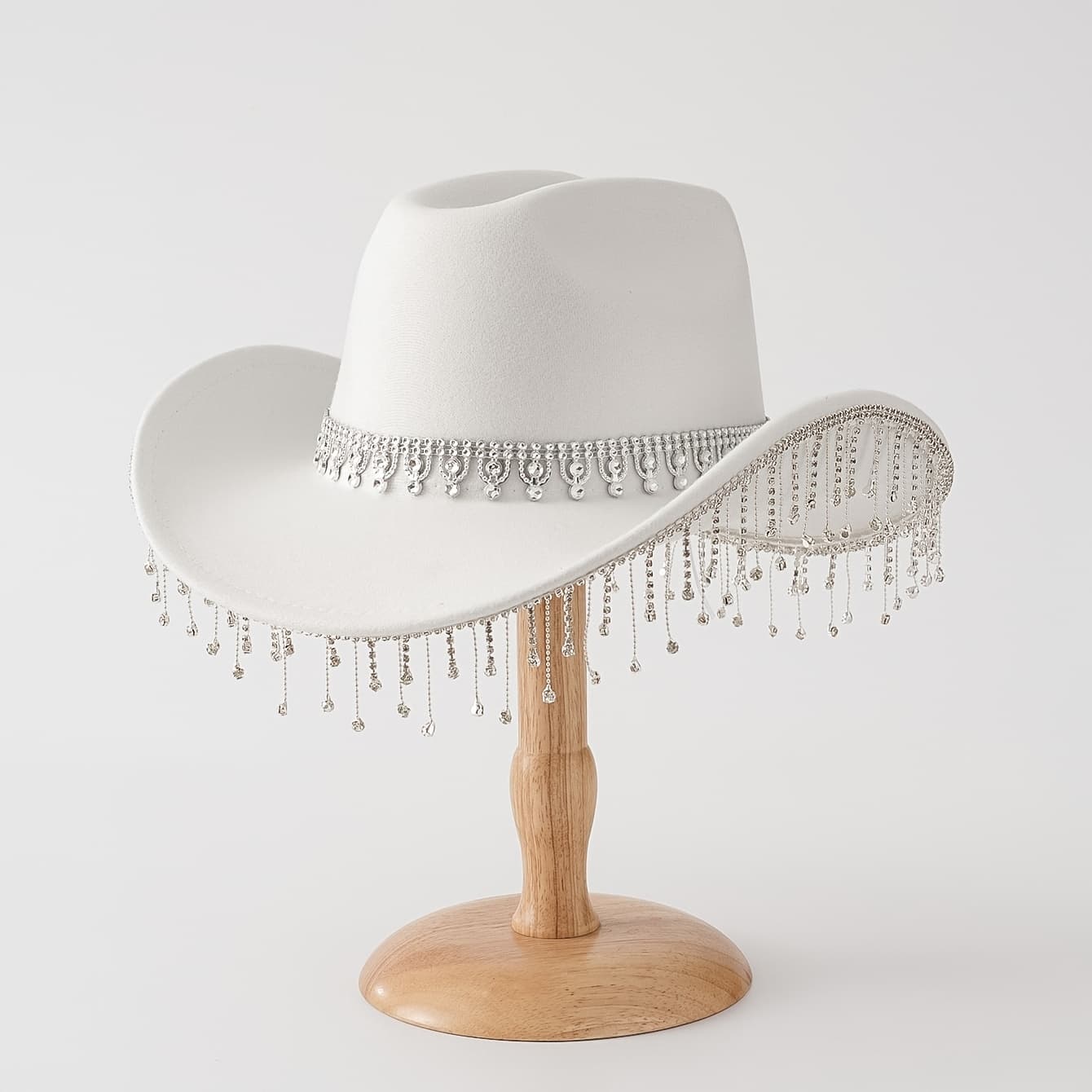 TEMU 1pc Rhinestone Fringe Western Cowboy Hat | Fashionable Trendy Felt Fedora, Ideal For Weddings, Music Festivals, And Travel