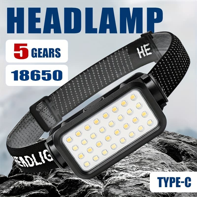 TEMU Portable Rechargeable Led Headlights, 120° Rotation, Battery Display, Perfect For Camping, Running, Fishing, Hiking