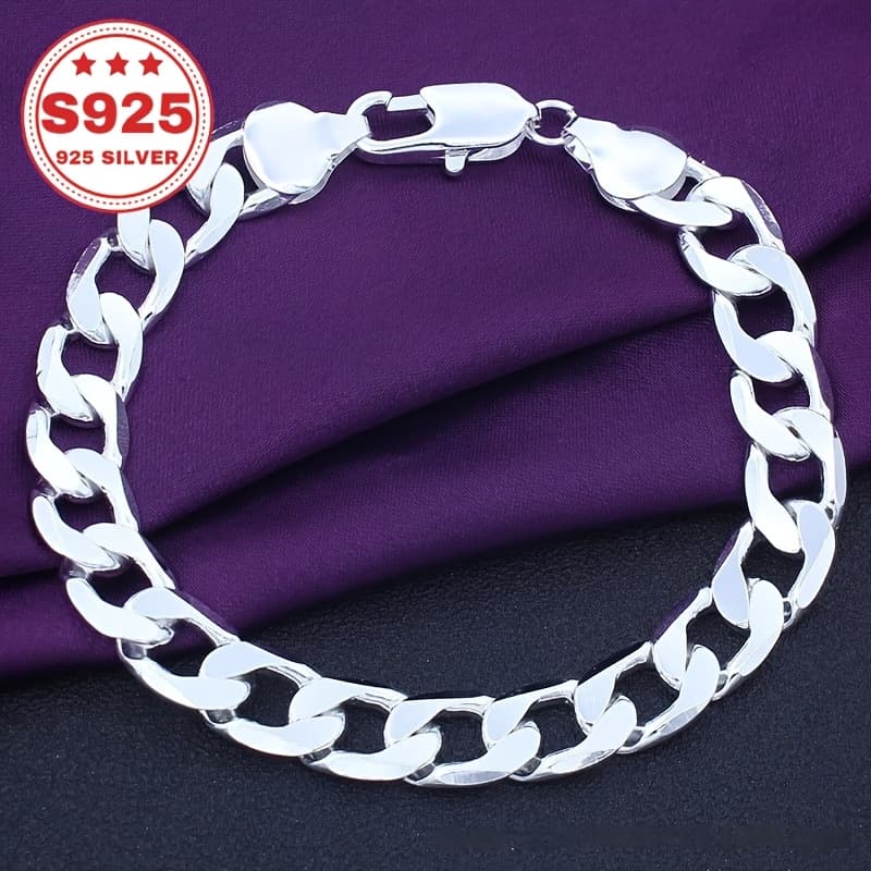 TEMU S925 Sterling Silver Cuban Bracelet, Classic , 8mm Wide, Unisex, 925 Silver Hypoallergenic, For , Lovers, Parents, New Year's Holidays, Christmas Anniversary Jewelry Gift, 0.39oz