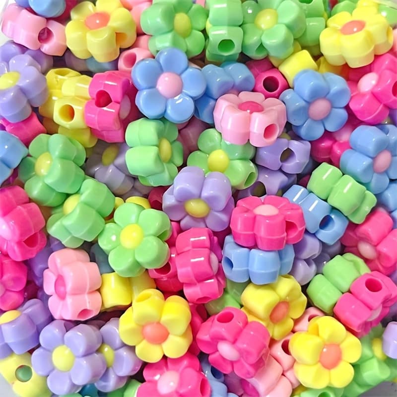 TEMU 50pcs Vibrant Multicolor Acrylic Flower Beads Kit - Glossy 5 Petal For Diy Bracelets & Necklaces, Supplies For Jewelry Making, Beads For Jewelry Making