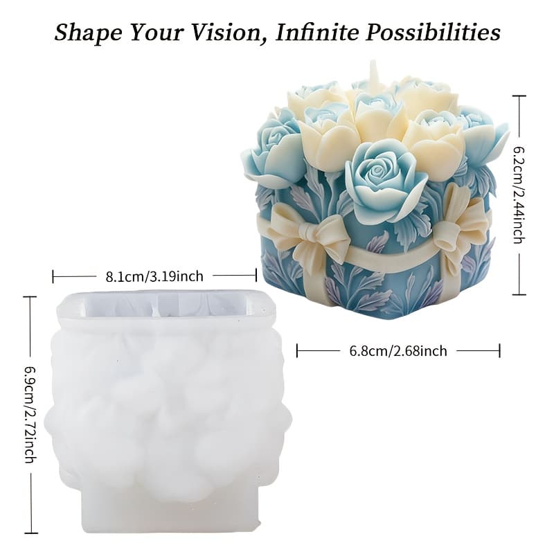 TEMU 1pc Gift Box Shaped Candle Silicone Mold, Perfect Combination Of Gift And Flowers, High-temperature Resistant Reusable Silicone Mold, Smooth Interior For Easy Demolding And Cleaning