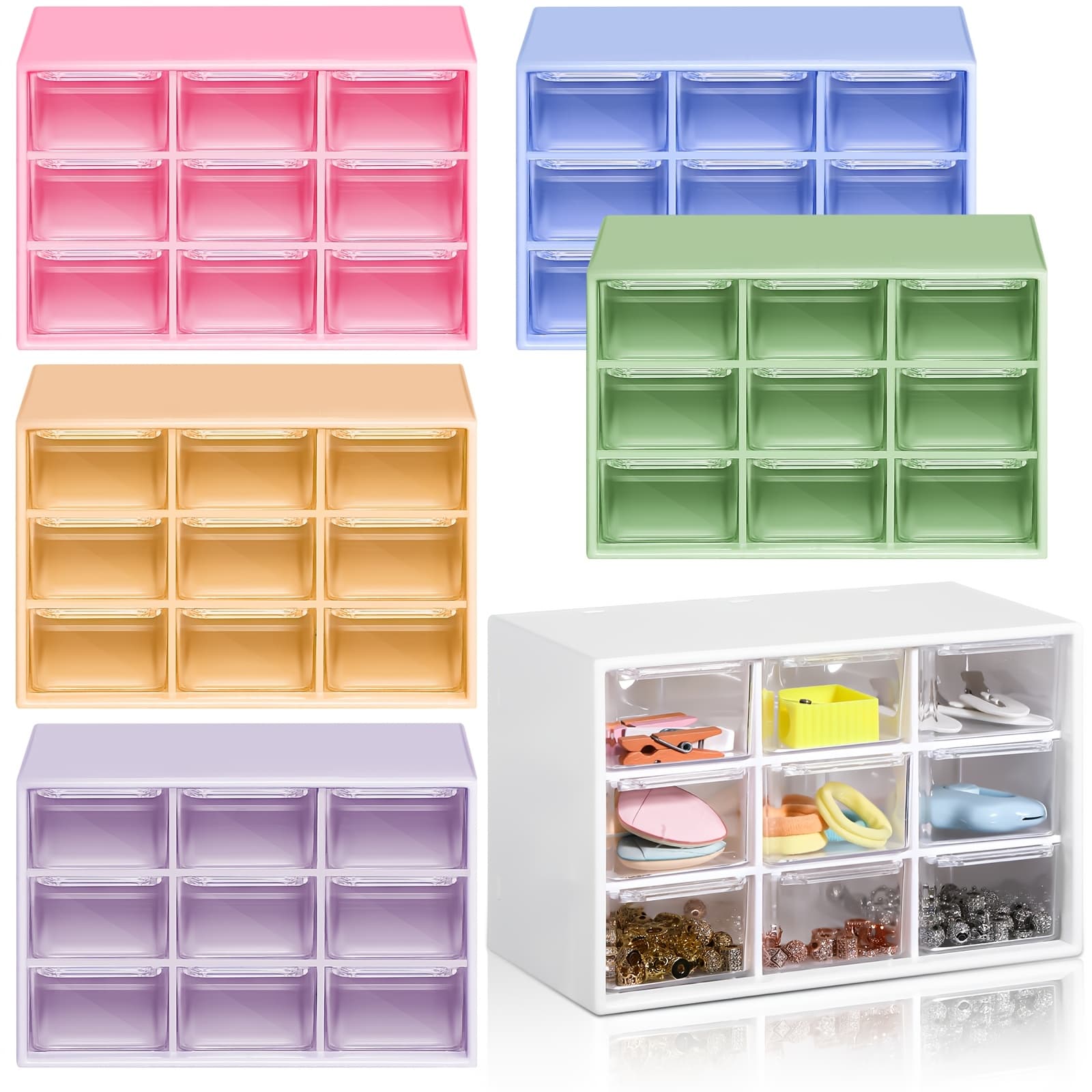 TEMU 6pcs Mini Drawer Organizer Small Organizer With Drawers Plastic Desktop Storage Box With 9 Drawers Desk Craft Organizer For Office Jewelry Cosmetics Collection, Wall Mounted