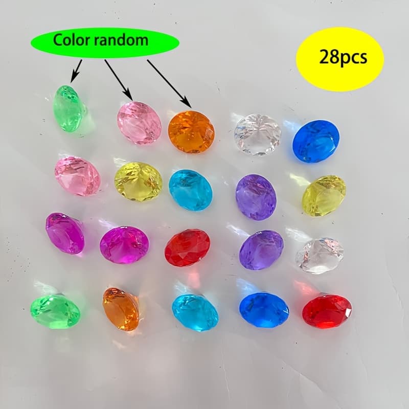 TEMU 28pcs2cm Colorful Mixed-color Acrylic Gemstone - For , Pirate Treasure Chests, Underwater Theme Parties And Poolside Gifts(random Color)