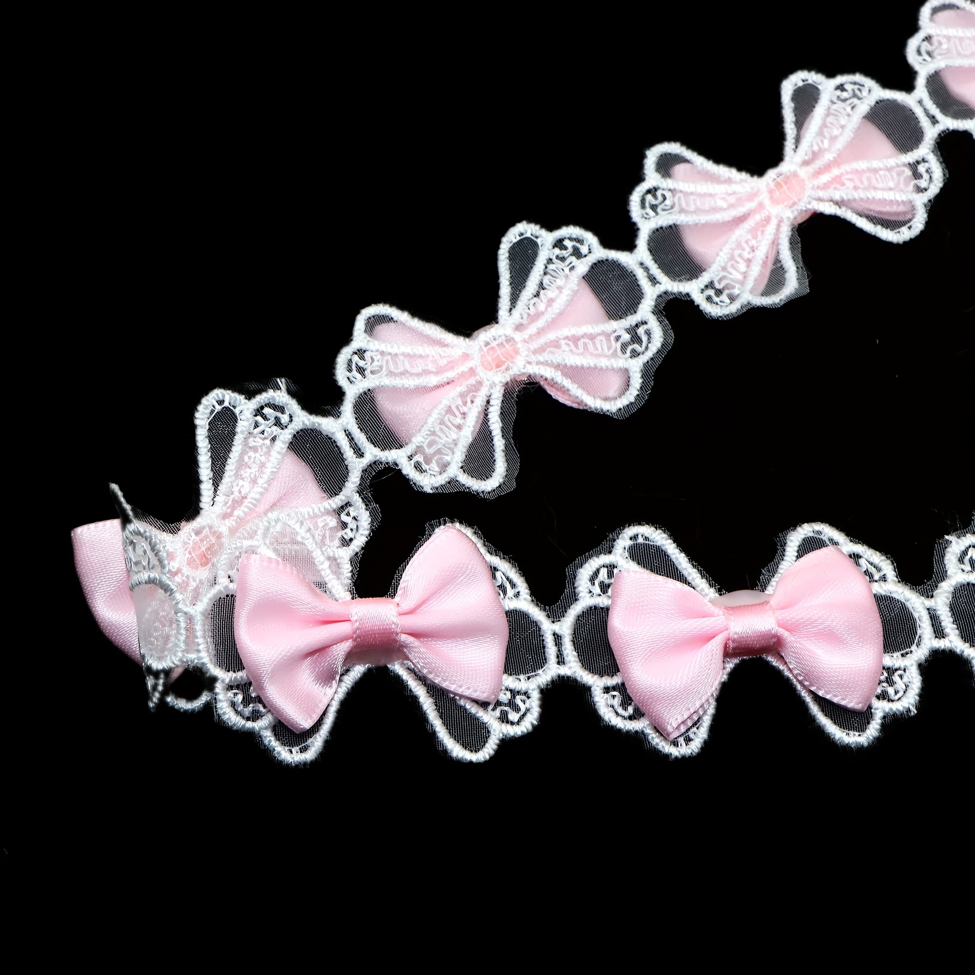 TEMU Sophisticated Two-layer Bowknot Lace Ribbon Trim, 1 Yard – Embroidered Polyester Suitable For Weddings, Bridal Events, Decorations, And Clothing And Additions