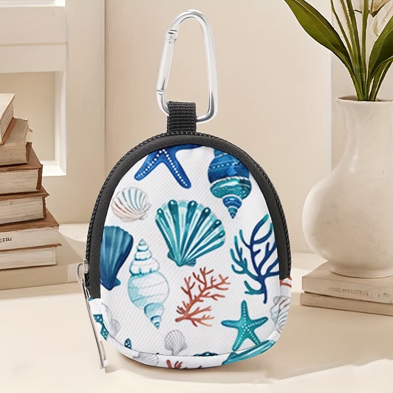 TEMU Shell Star Pattern Printed Mini Wallet, Lightweight Zipper Wallet With Hook Clip And Earphone Key Bag, Suitable For Men And Women