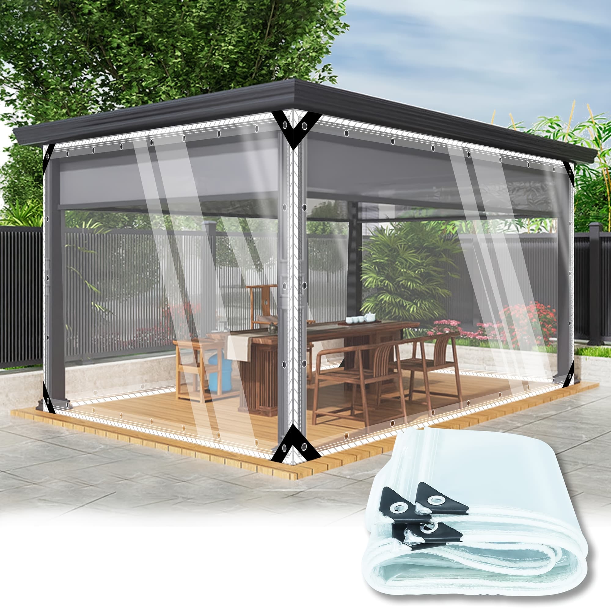 TEMU Clear Tarps Heavy Duty Water Resistant, 20 Mil Thickened Transparent Tear Resistant Pvc Vinyl Tarpaulin Enclosure With Grommets And Reinforced Edges For Patio, Porch And Outdoor