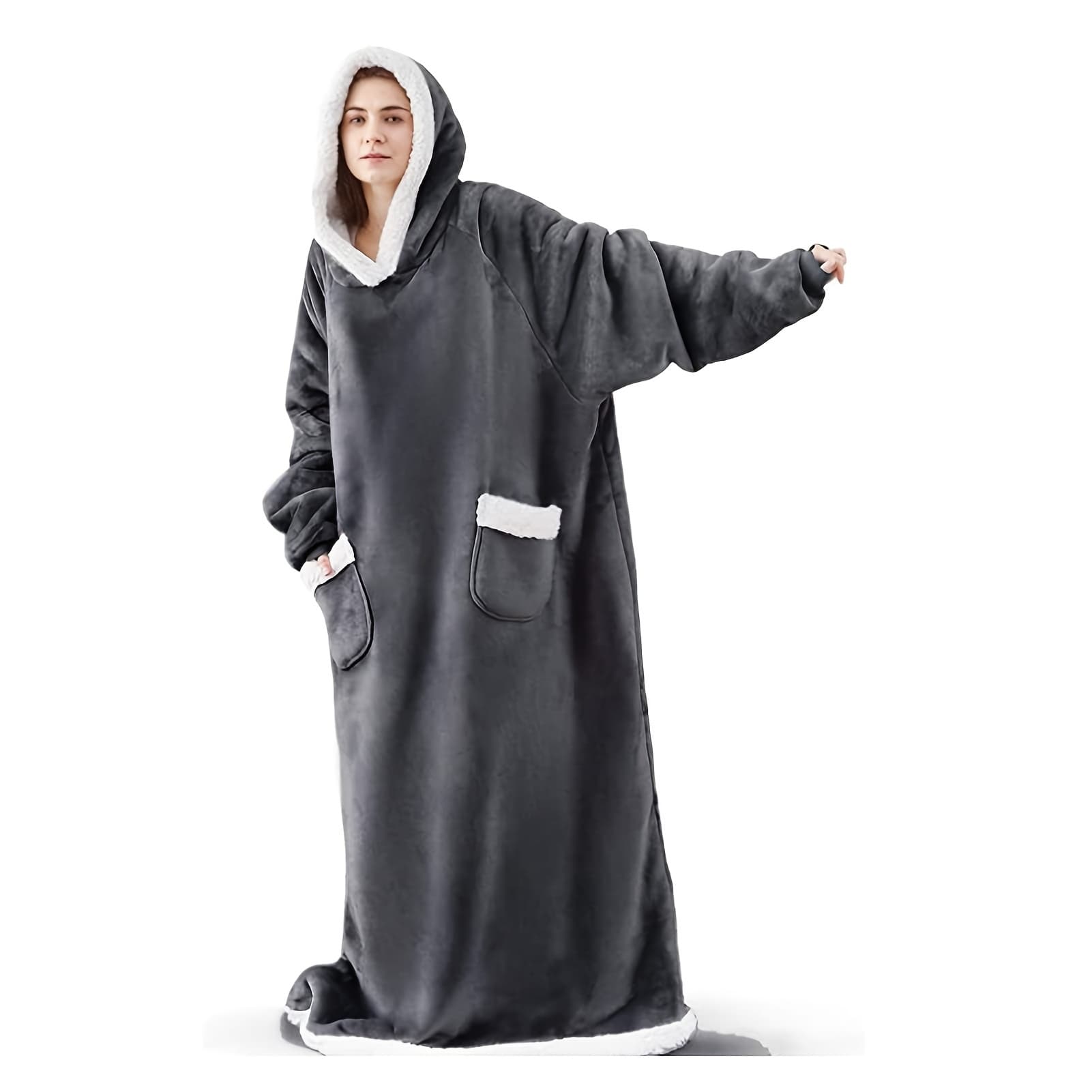 TEMU 1pc Soft & Cozy Wearable Blanket Hoodie, Flannel Fleece Wearable Blanket For Women Men, Warm Comfortable Winter Giant Blanket Sweatshirt Perfect For Christmas Party, Decoration, And Nights