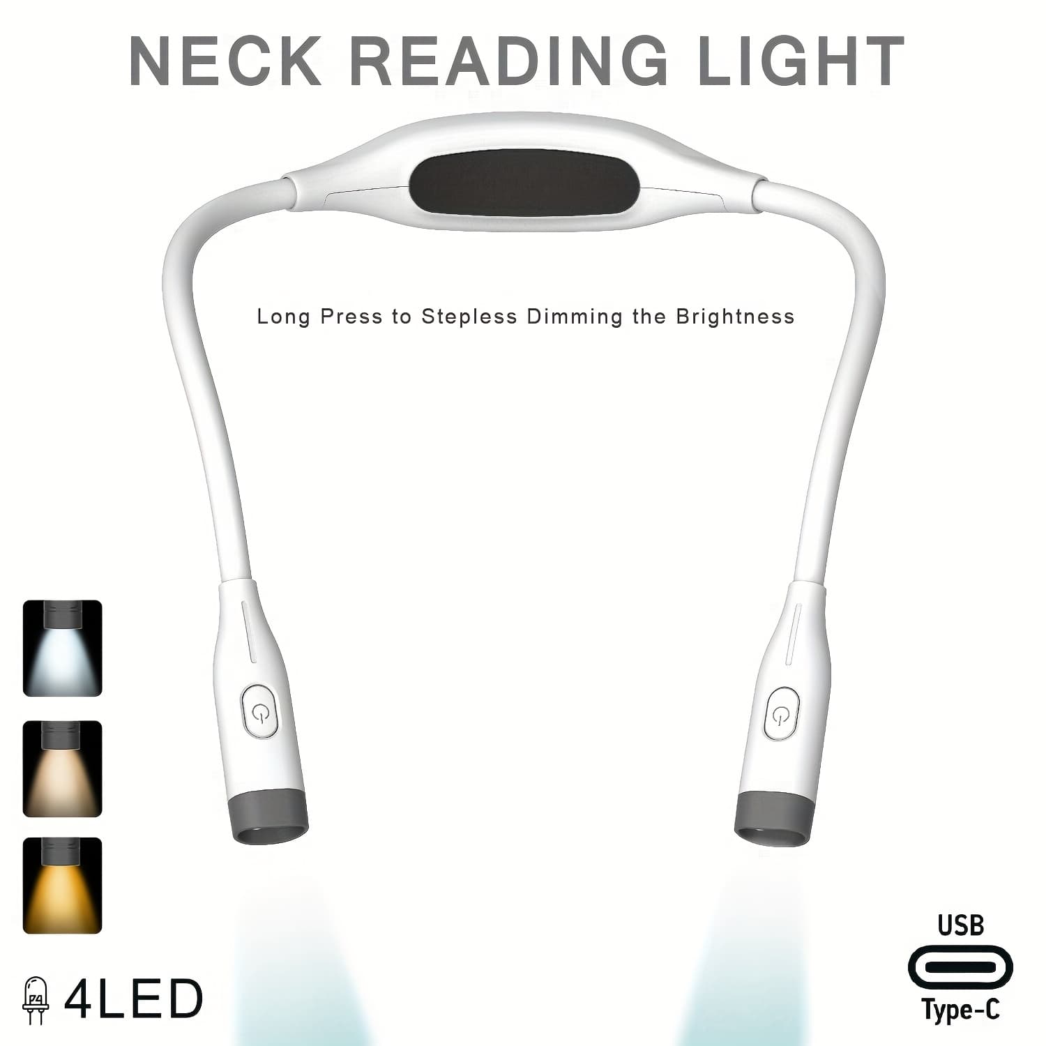 TEMU 1pc Led Neck Reading Light, Usb Rechargeable Book Light For Reading In Bed-eye 3 Colors, Dimmable Brightness, , Neck Round Design, Comfortable And Lightweight For Crafting, Knitting