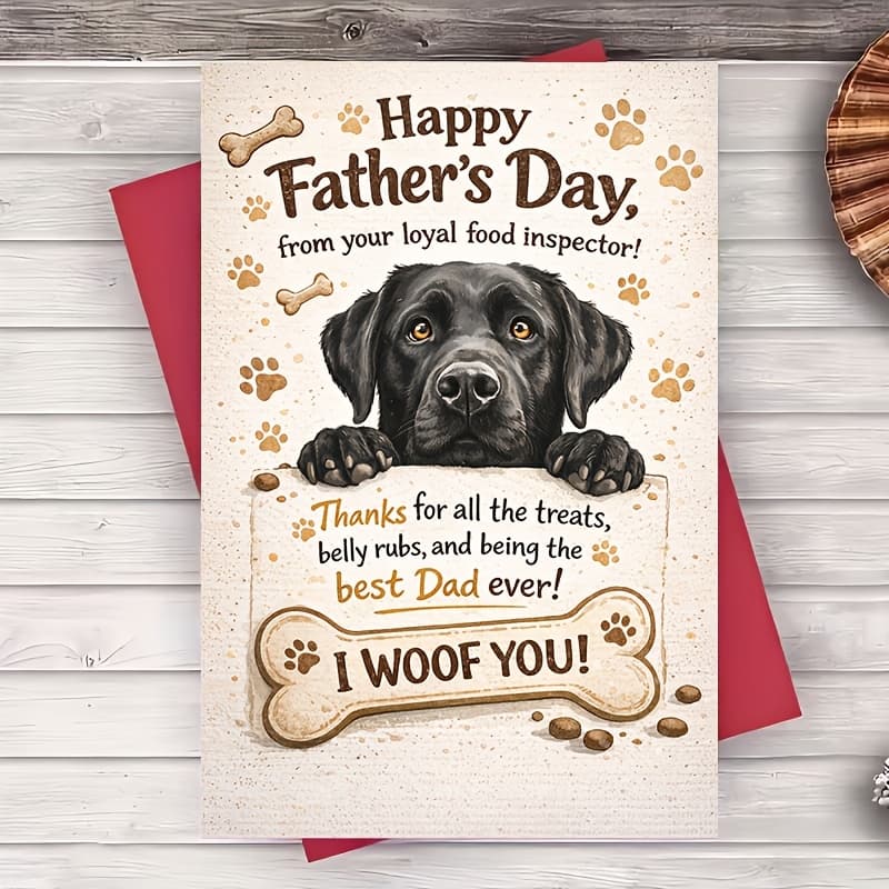 TEMU 1 Envelope And 1 Greeting Card Fathers Day Greeting Card From Dog Funny Labrador Design For Dad Gift For Husband Boyfriend Dog Dad Paw Print Cute Message I You Greeting Card