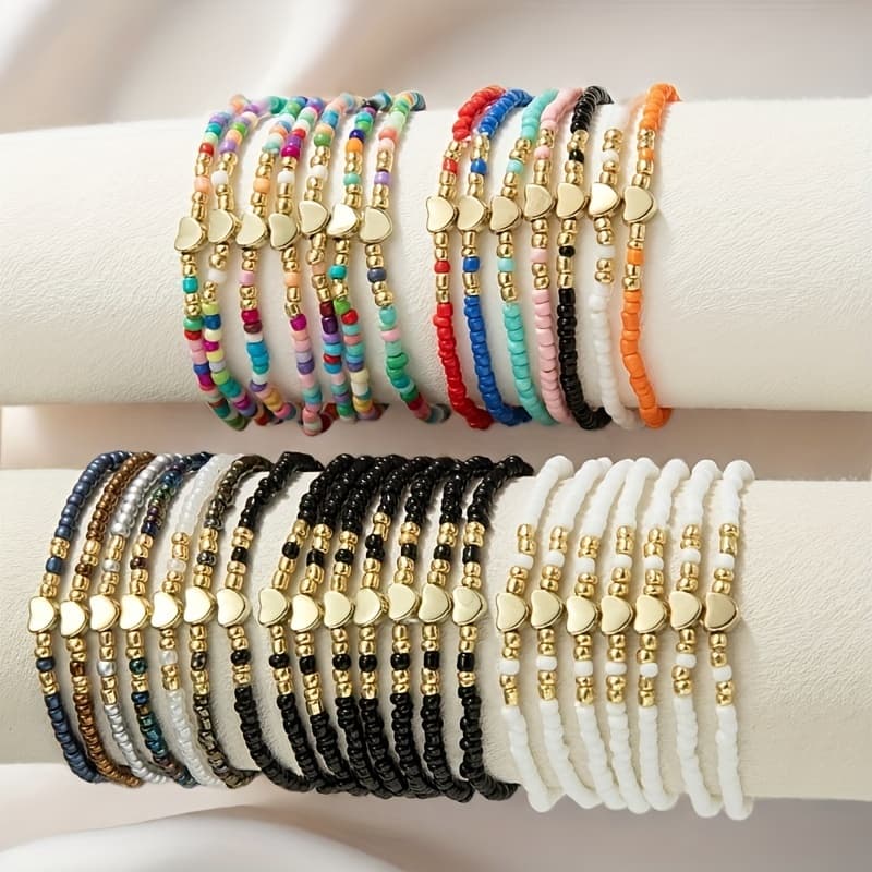 TEMU 35pcs Bohemian Multicolor Bead Stackable Bracelet Set For & - Multicolor Beaded Charm Hand Chains, Casual Attire, Parties, Weddings, Birthdays, Gift Idea (boho Beads)