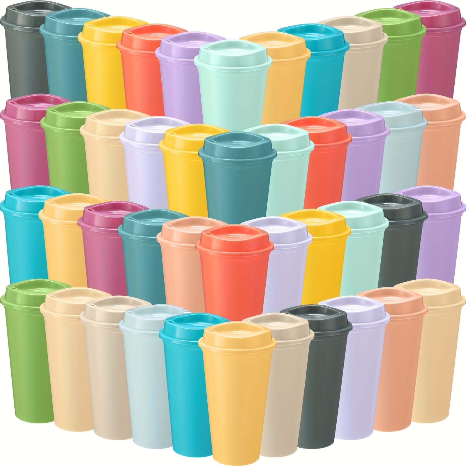 TEMU 45 Pack Bulk Reusable Cups With Lids - Plastic Travel Mugs & Tumblers Suitable For Hot/cold Drinks, Lids, Macaron Colors (,,,) For Parties, Birthdays, Events - Hand Wash Only, 16oz Bulk Pack