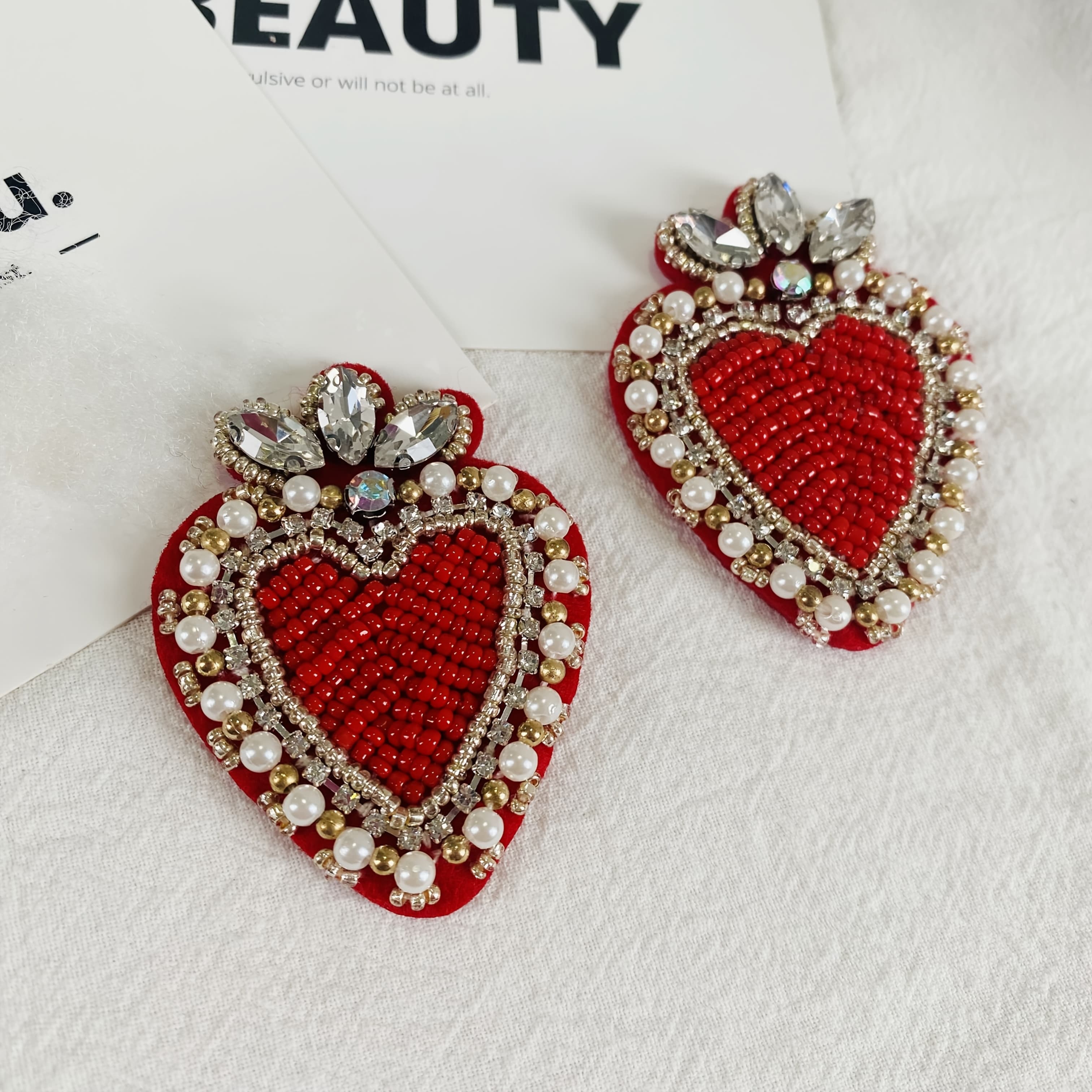TEMU 2pcs Heart Bead Patch Decorative Patches Handmade Bling Applique For Dress Clothing Jeans Jackets Handbag Bag Decorations