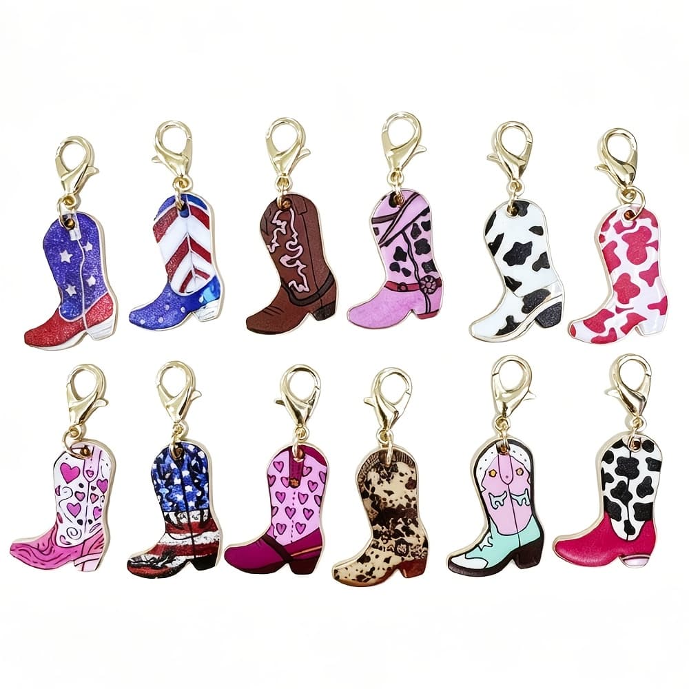 TEMU 12pcs Alloy Creative Retro Personalized Cowboy Boot Keychains Suitable For Bags, Backpacks, And Keychains