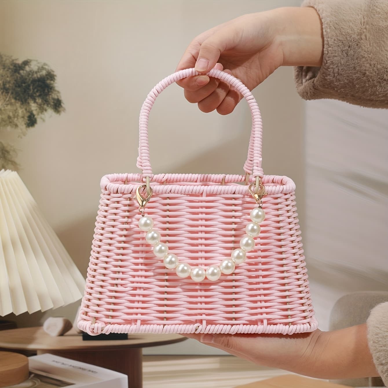 TEMU 1pc Pink Plastic Flower Basket Home Decor Craft Storage Handheld Basket For Events And Parties, Wedding Flower Boy Basket