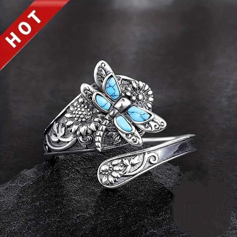 TEMU Women's Ring, Retro Bohemian Fashion Dragonfly Sunflower , Christmas/birthday Gift