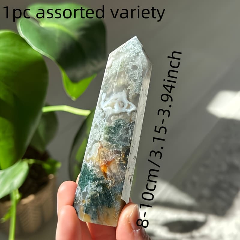 TEMU Natural Moss Agate Crystal Obelisk - Green Gemstone Tower Wand For Decor, Perfect Birthday Or Holiday Gift, Agate, Crystal, Home Decoration, Mineral Specimen