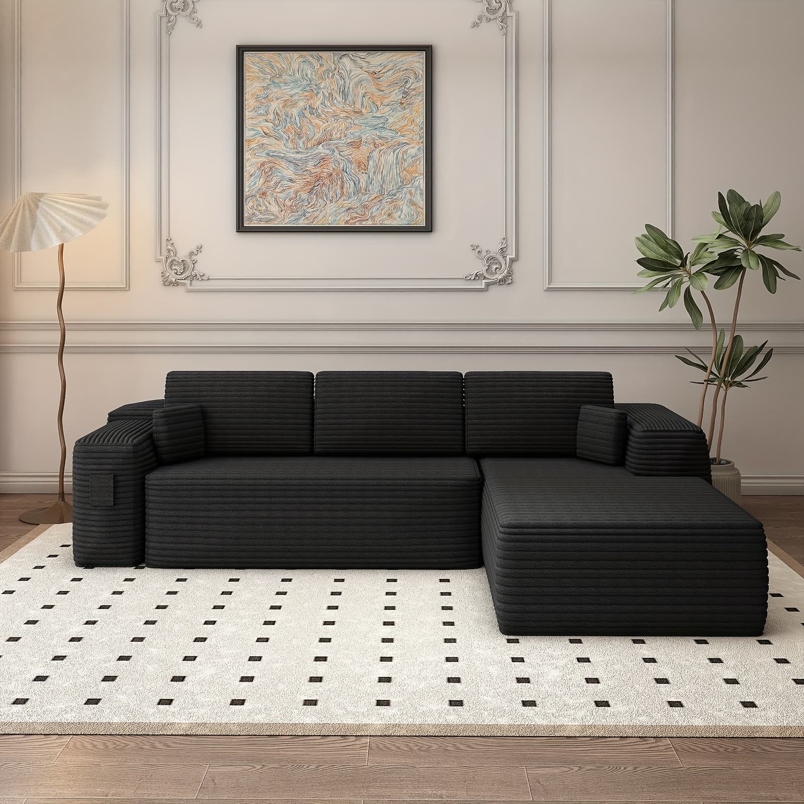 TEMU 105" Modular Sectional Sofa With L-shape Chaise, Left Sectional Couches For Living Room&home Office, Frameless Cloud Couch With Deep Seat, Upholstered Couch With Memory Foam, Corduroy Fabric, No