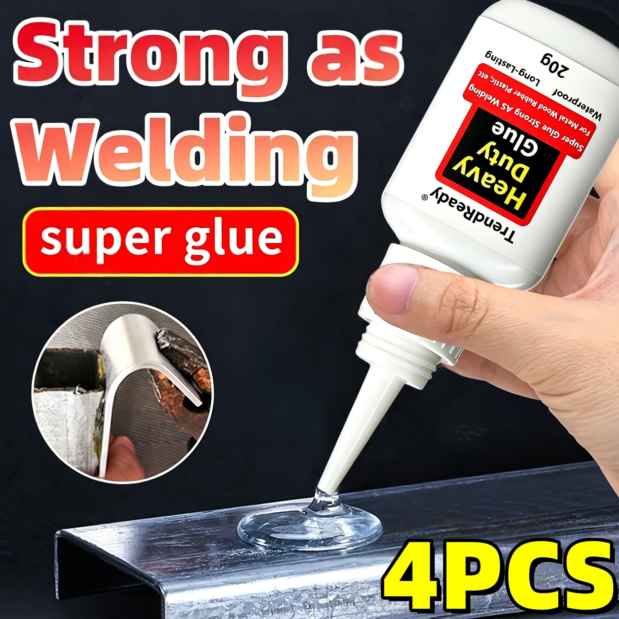 TEMU 4pcs Home Renovation Super Glue, Heavy Duty Adhesive For Tile Wood Metal, Waterproof Instant For Furniture Repair