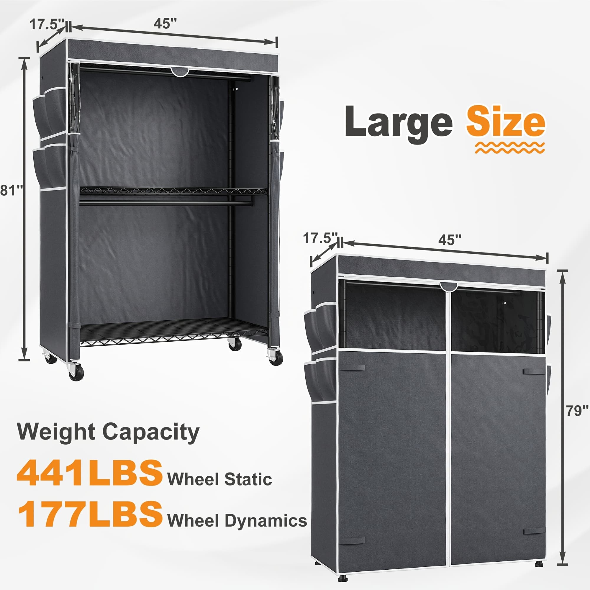 TEMU Heavy Duty Clothes Rack With Cover, 81-inch Clothes Hanger On Wheels, Portable Clothes Rack Freestanding Closet Garment Rack Load Capacity Is 440 Lbs.