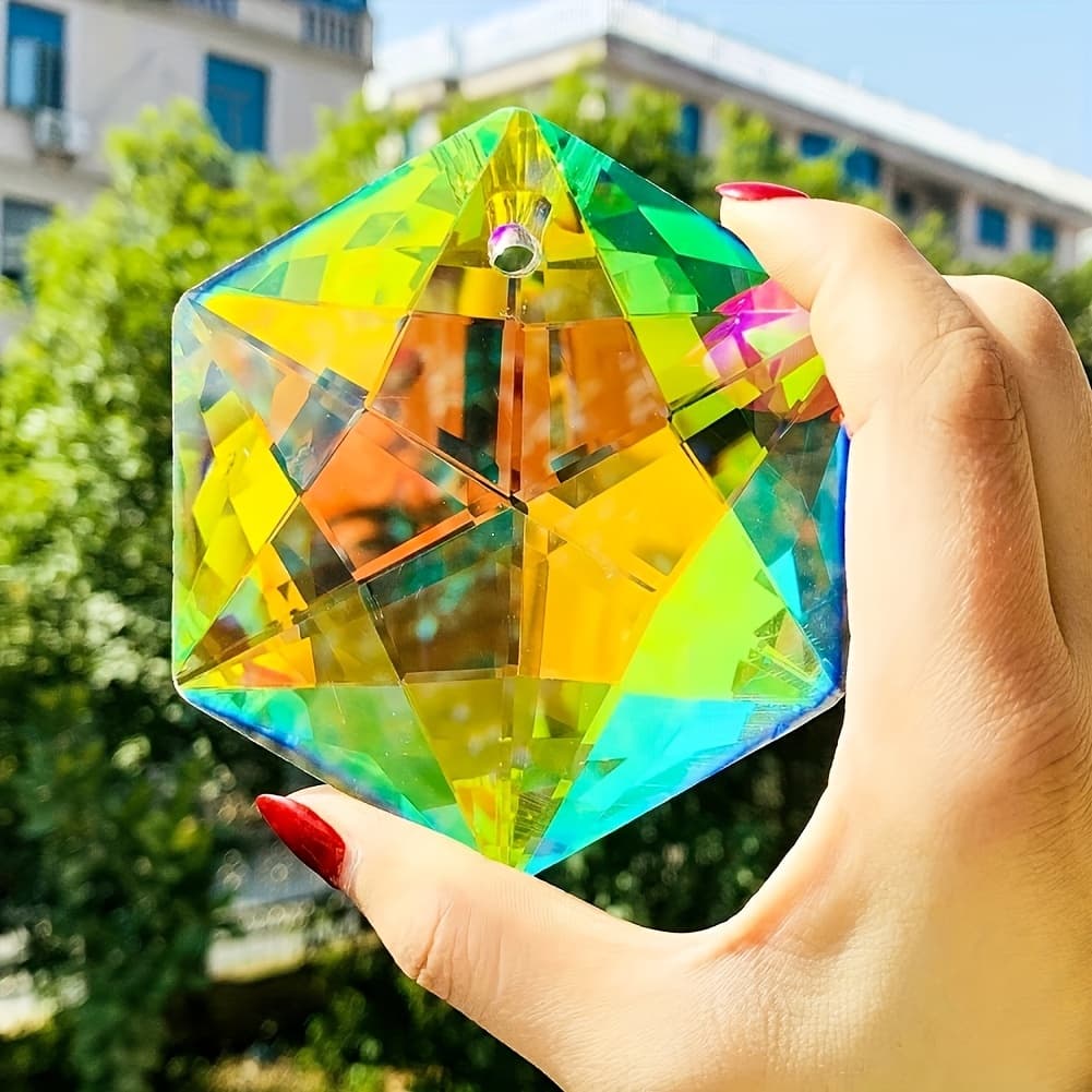 TEMU 100mm Hexagonal Star-shaped Catcher - Ab Color Glass Prism With Design For , Ideal Shui Talisman & Wedding Decoration
