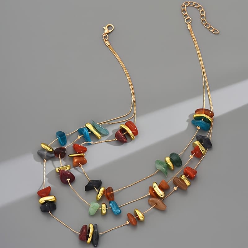 TEMU Bohemian Resin Stone-look Necklace For Women, Resin Color Random