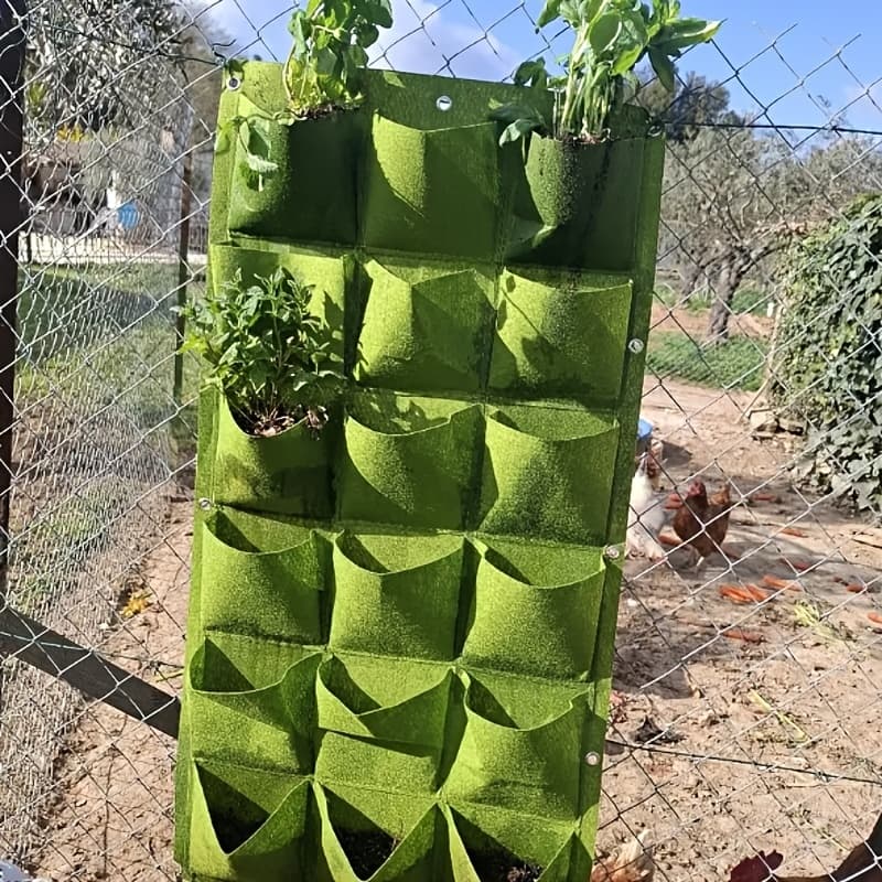 TEMU 18-pocket Felt Plant Bags | Lightweight Wall-mounted Felt Planters For Indoor And Outdoor Use, Checkered Pattern