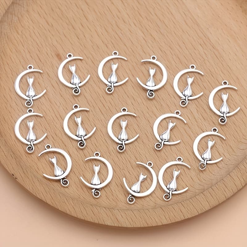 TEMU 15pcs Whimsycraft Alloy Cat Charms Pendants For Making, Handmade Necklace, Earrings, Keychain Accessories