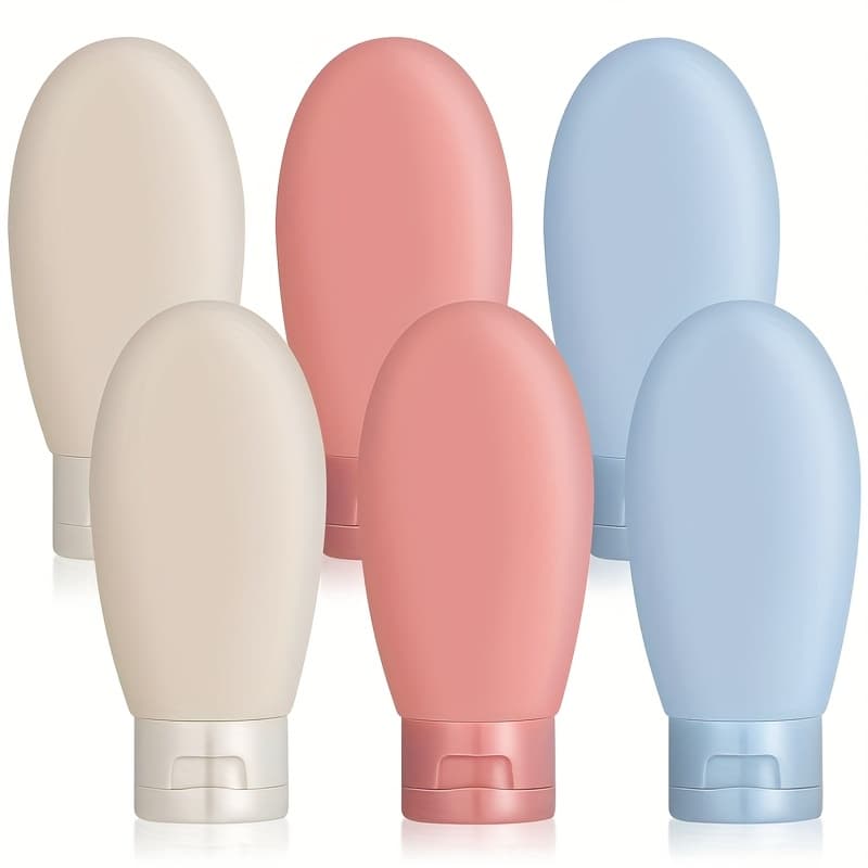 TEMU 6pcs (60ml) Travel Bottle Set, Leak Proof Refillable Squeezable Container Set, Liquid Toiletries, Shampoo, Soap, Shower Gel