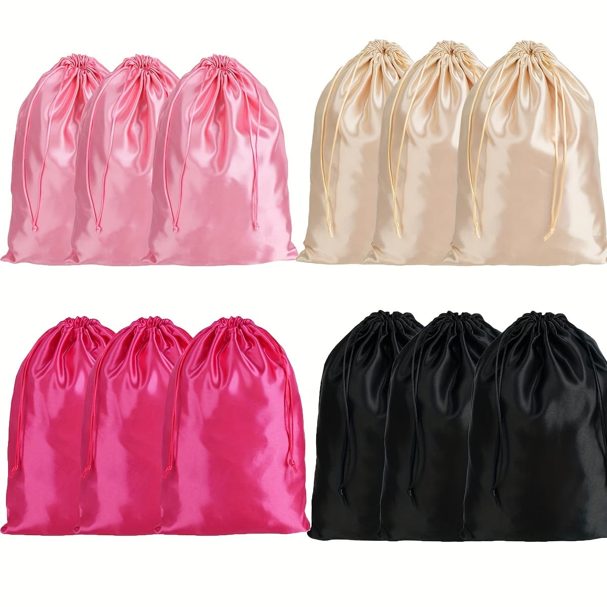 TEMU 12pcs Bags For Packaging Hair Extensions, Bundles, Wigs Soft Pouches With Drawstring For Hair Tools Storage Bags And Travel Bag