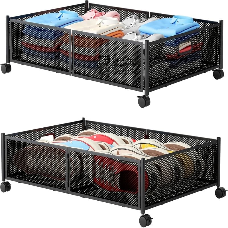TEMU 1/2pack Under Bed Storage, Under Bed Storage Containers With Wheels And Handles For Shoes, Clothes, Books, Blankets For , Under-bed Storage