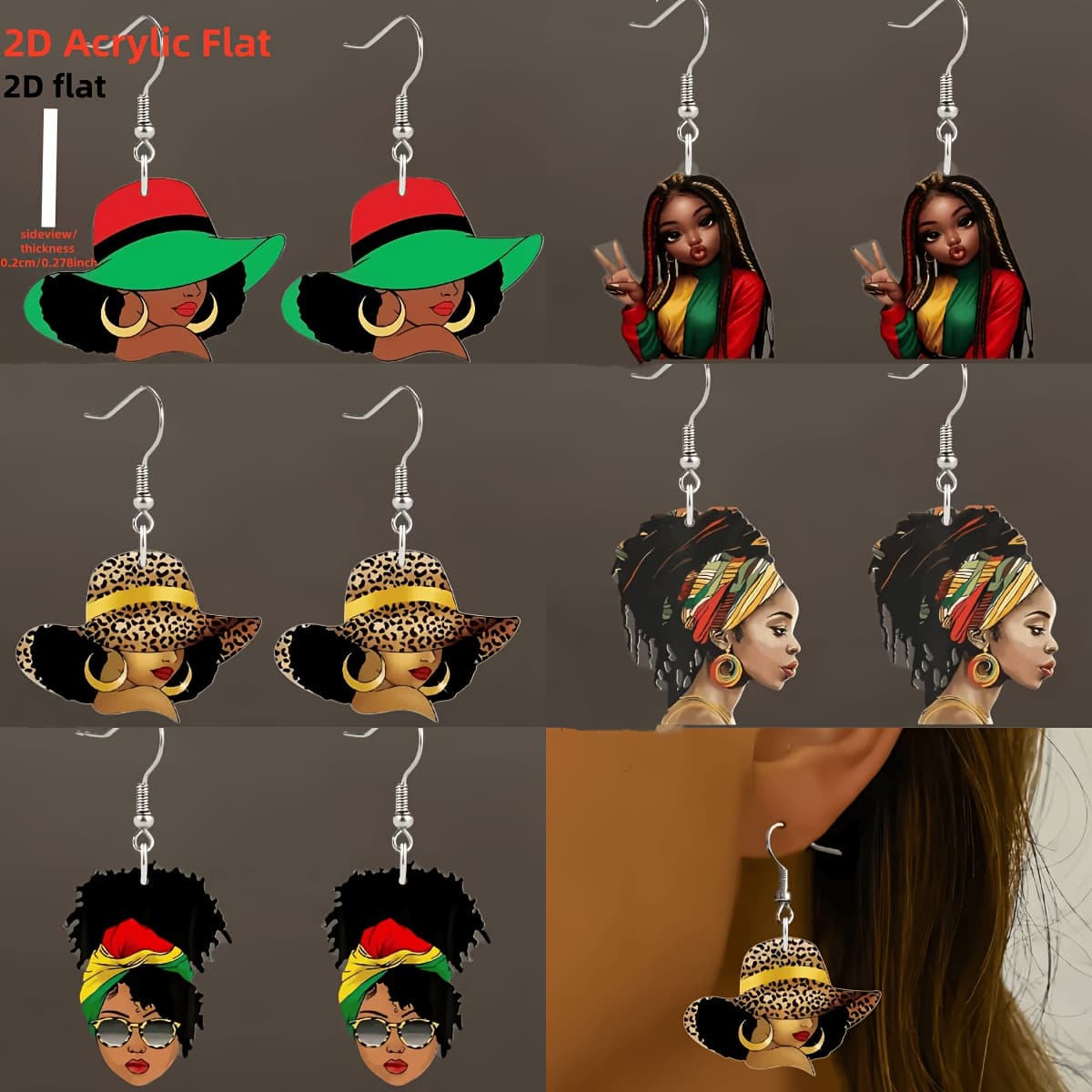 TEMU 2d Flat African-inspired Earrings | For Festivals, Parties | Ideal Gift For Unique, Ethnic Styles | Acrylic With Iron Ear Needles | Suitable For All