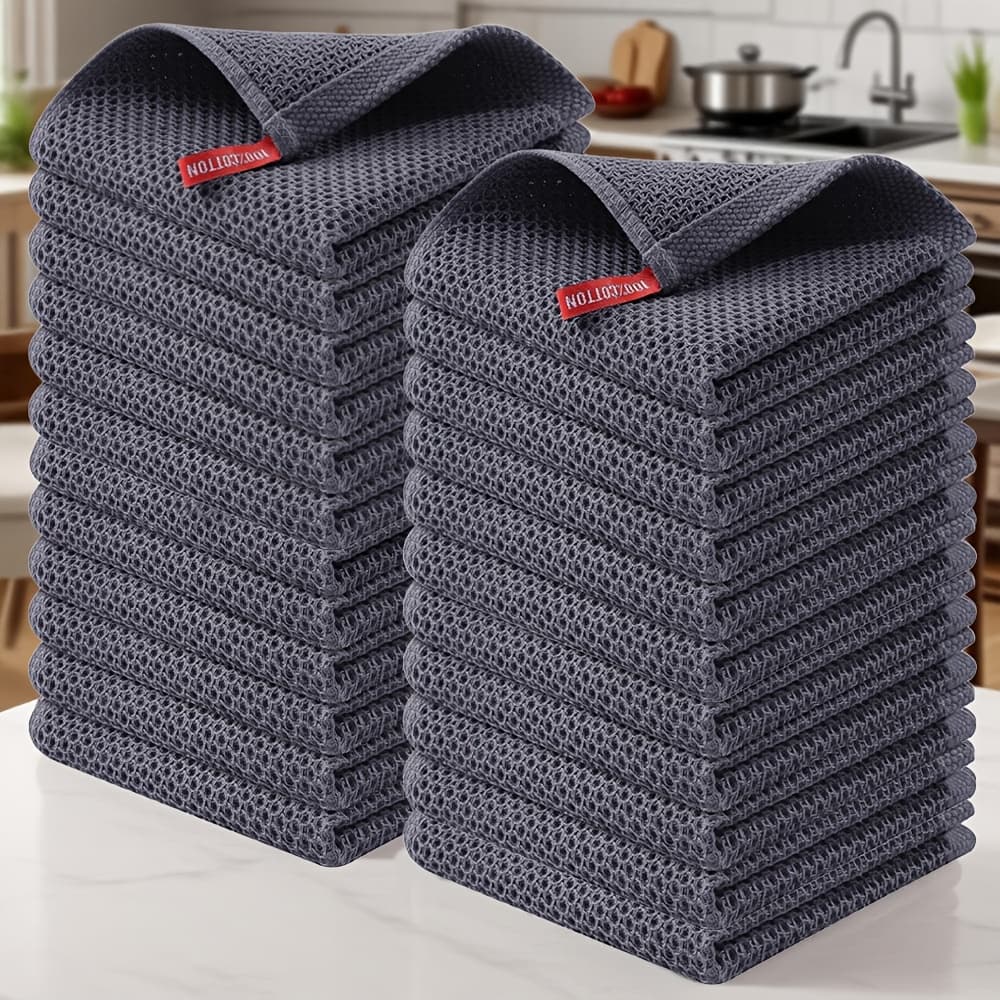 TEMU 23pcs 100% Cotton Waffle Weave Kitchen Dish Cloths, Ultra Soft Absorbent Quick Drying Dish Towels, 12 X 12 Inches, Great For Cooking, Cleaning And Wiping Hands, Kitchen Decor And Accessories.