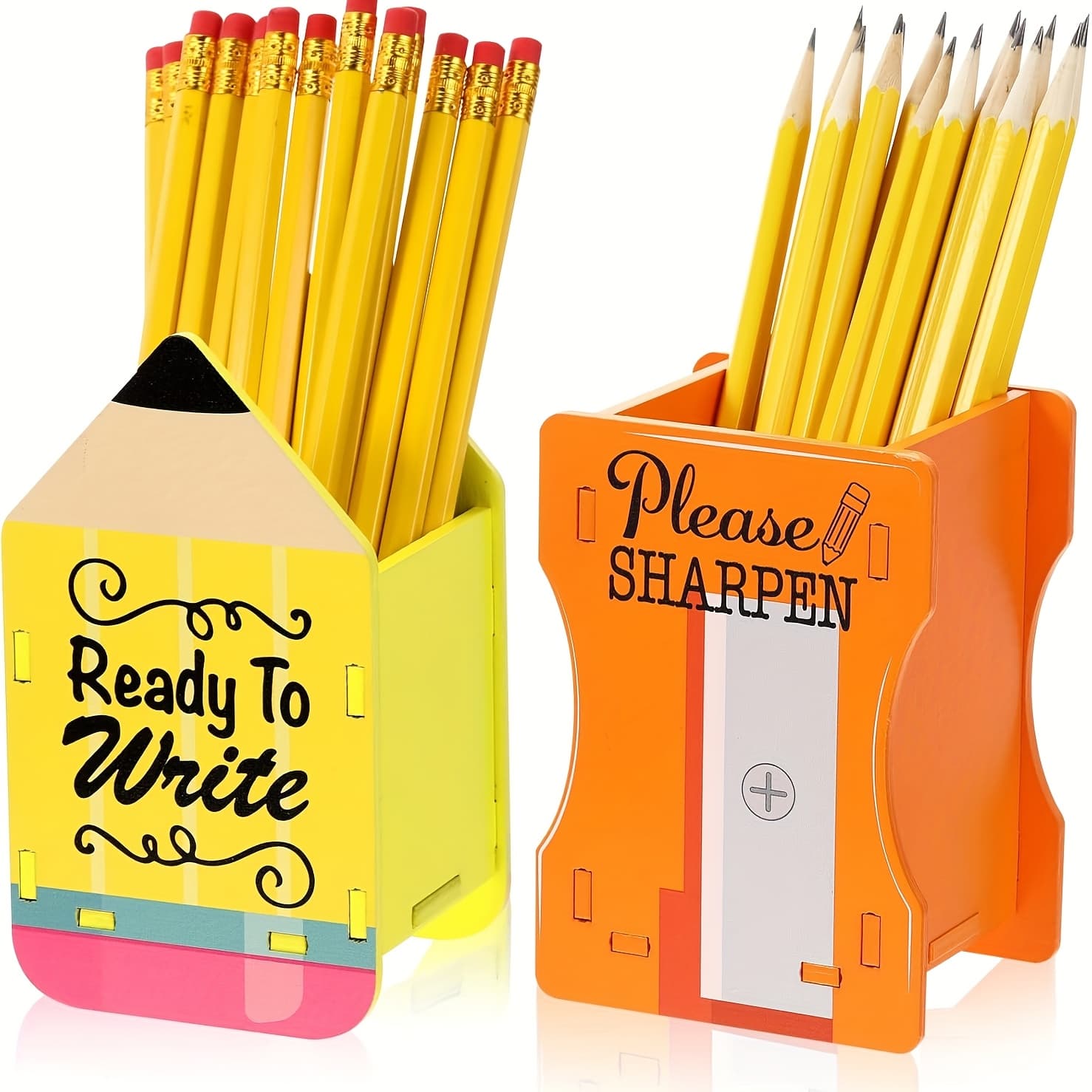 TEMU Set Of 2 Pencil-shaped Holders For Storing Sharp And Pencils, Made Of Wood. Ideal For Classroom Organization And Back-to- For Teachers