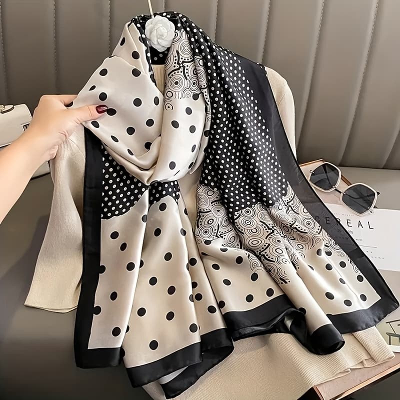 TEMU Fashion Polka Dot Lightweight Scarf - Protective, Durable Travel Shawl, Casual Beach Outfit