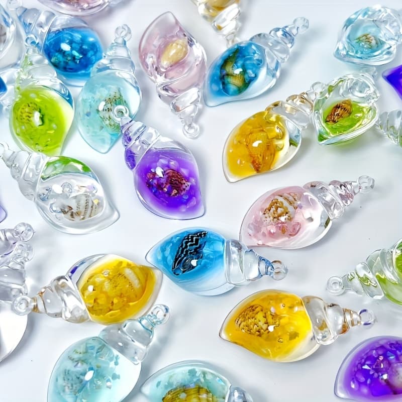 TEMU 65pcs Glow In The Sea - Luminous Conch Shells With Cream Glue & Acrylic Suitable For Diy Crafts, Making, Keychains, Earrings, Pendants, Festive Decorations