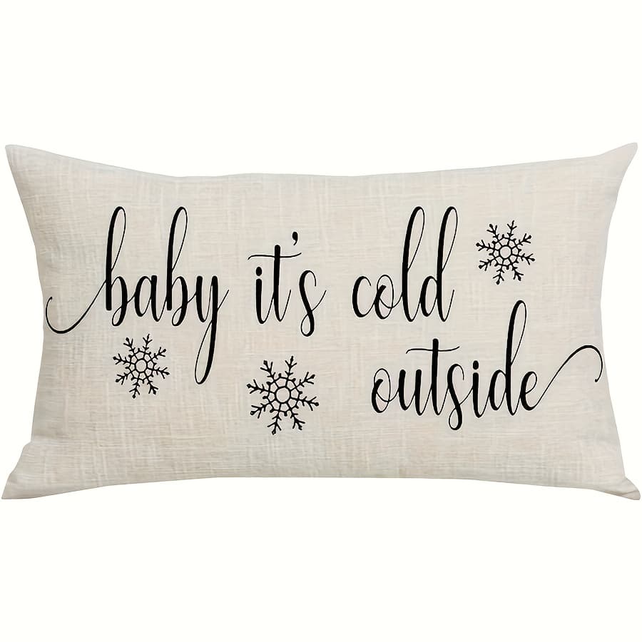 TEMU Chic Outside' Snowflake Winter Throw Pillow Cover, 12x20 Inch - Soft Lumbar For Sofa & Bed Decor, Zip Closure, Machine Washable (pillow Not Included)